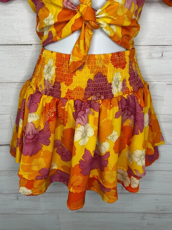 Agua Bendita Set Bailee Crop Top Teresa Tiered Skirt Yellow Blooms Size Small - Image 4