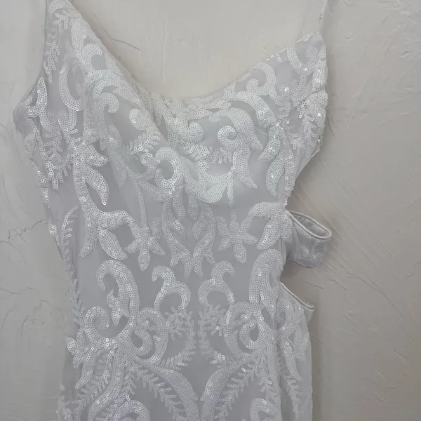 Lulu’s white sequin one shoulder side cutout mini dress size S - Image 2