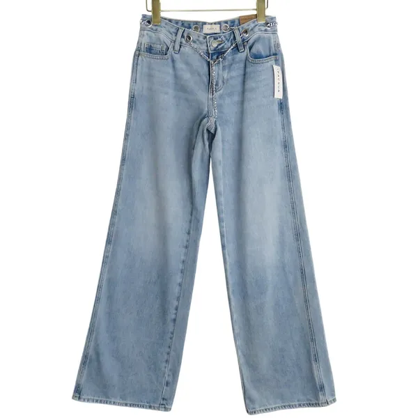Pacsun Pacsun Low Rise Wide Leg Jeans Light Wash Silver Chain Belt Size 24 Baggy - Image 13