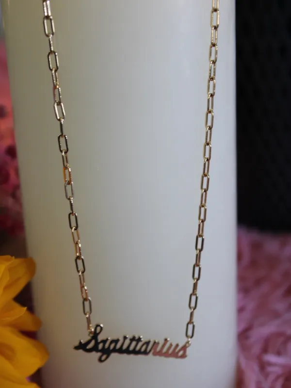 Anthropologie Sagittarius Zodiac 14K Gold Plated Script Necklace NWT - Image 10