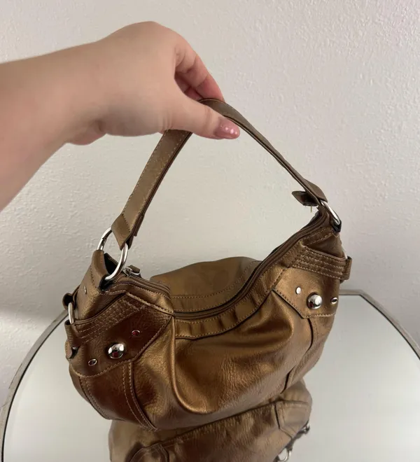 Vintage Y2K Metallic Copper Brown Studded Slouchy Hobo Shoulder Bag - Image 6