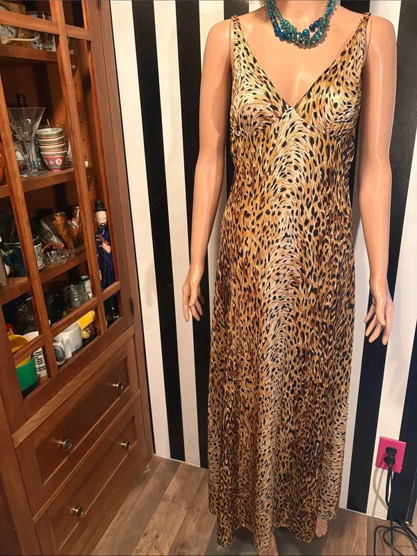 70s Vintage Leopard Print Slip Maxi Dress Sexy Nightgown Dress Size Small 2/4 - Image 13