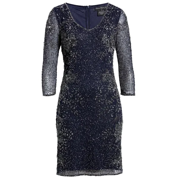 Pisarro Nights Navy Beaded V-neck Cocktail Dress Size 8 $238 MSRP - Image 10