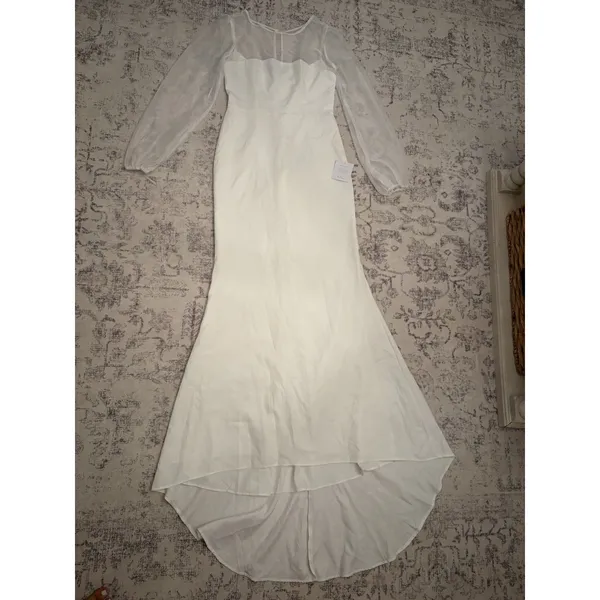 Lulus Immaculate Romance White Sheer Organza Long Sleeve Maxi Dress Small Bridal - Image 5