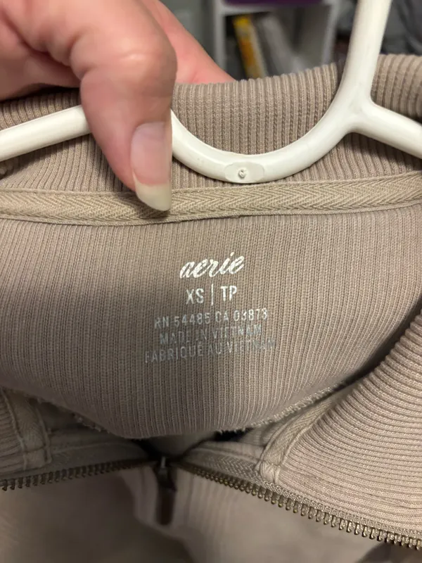 Aerie Beige Zip-Up Oversized Sweater, Sz XS - Image 3