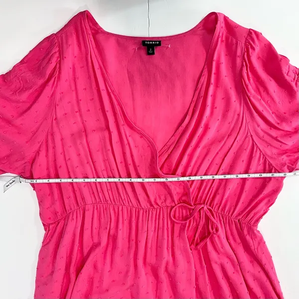 NWOT Torrid Pink‎ Swiss Dot Surplice Pockets Midi Dress 2X - Image 9