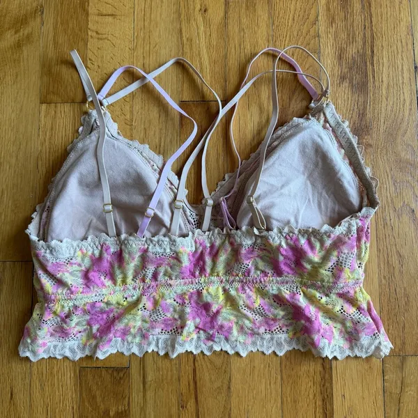 AERIE Sunkissed Lace Plunge Bralette Pink Orange‎ size XL - Image 3