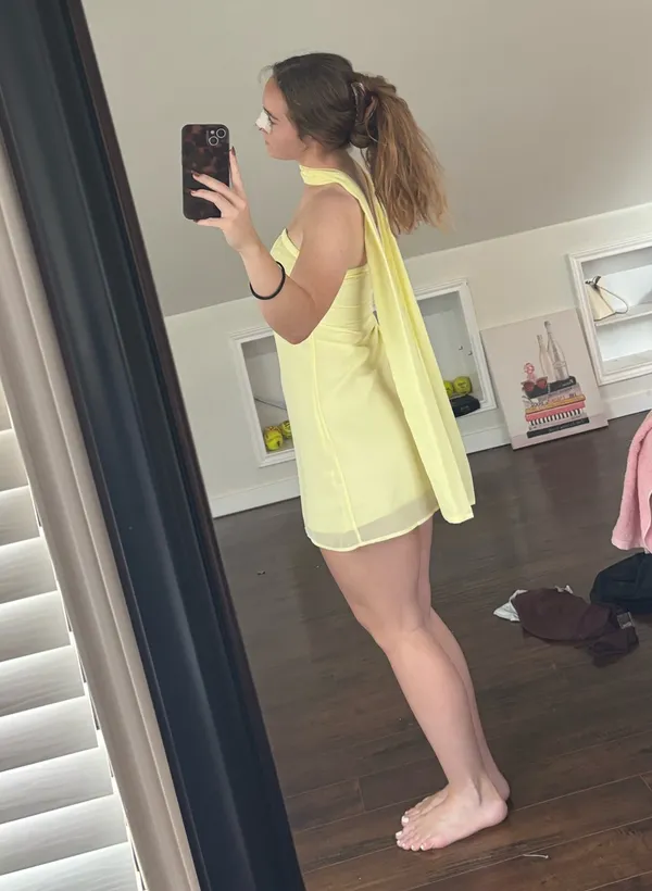 Yellow strapless pretty little thing mini dress with scarf - Image 2