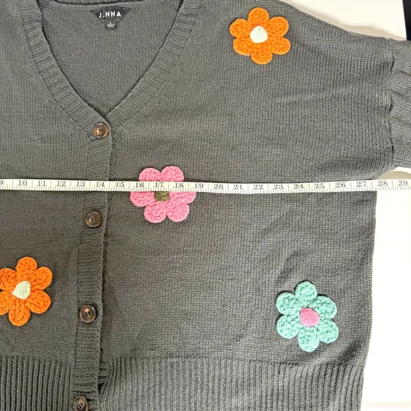 J.Nna Floral Embroidered Cardigan Gray Size L - Image 10