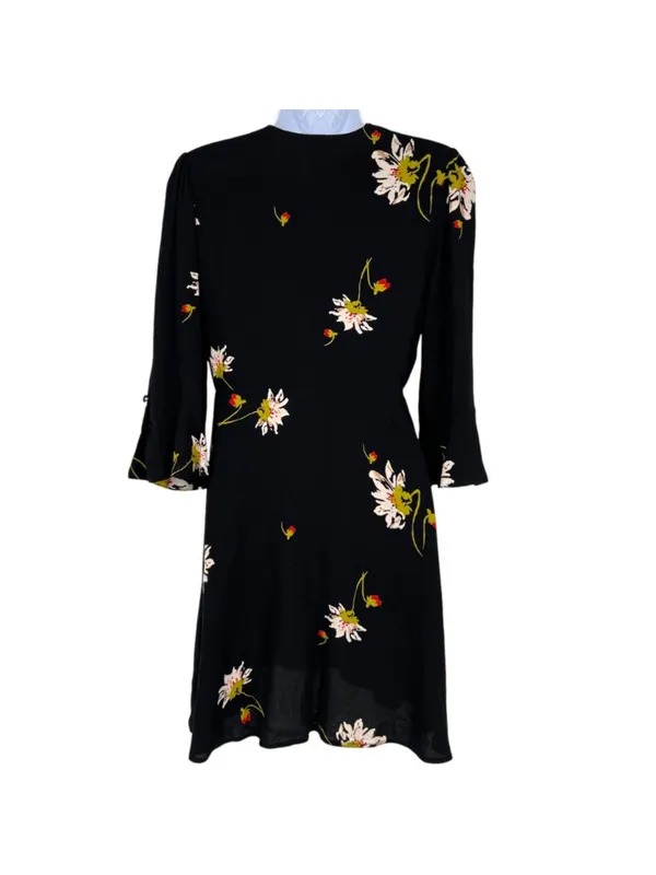 Free People Time On My Side Floral Wrap Mini Dress Black Whimsygoth Size XS - Image 6