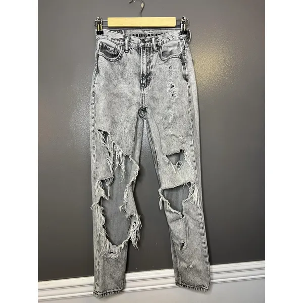 American Eagle Outfitters Mom Jeans Womens 00 Gray Acid Wash Distressed Denim - Image 2