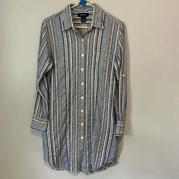 Karen Kane Knee Length Long Sleeve Blue & White Textured Dress XS #768 - Image 2