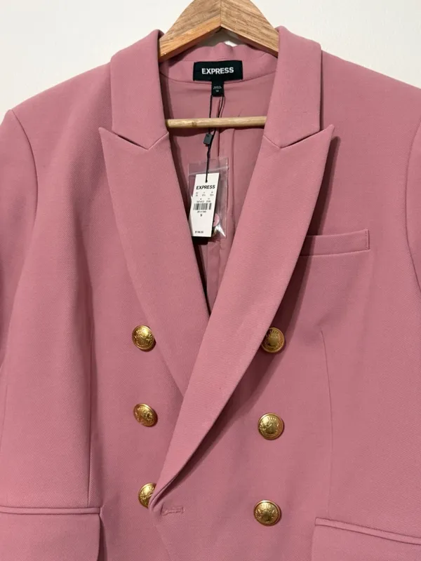 NEW Express Pink Double Breasted Gold Button Blazer Size 14 Jacket NWT Stretch - Image 3