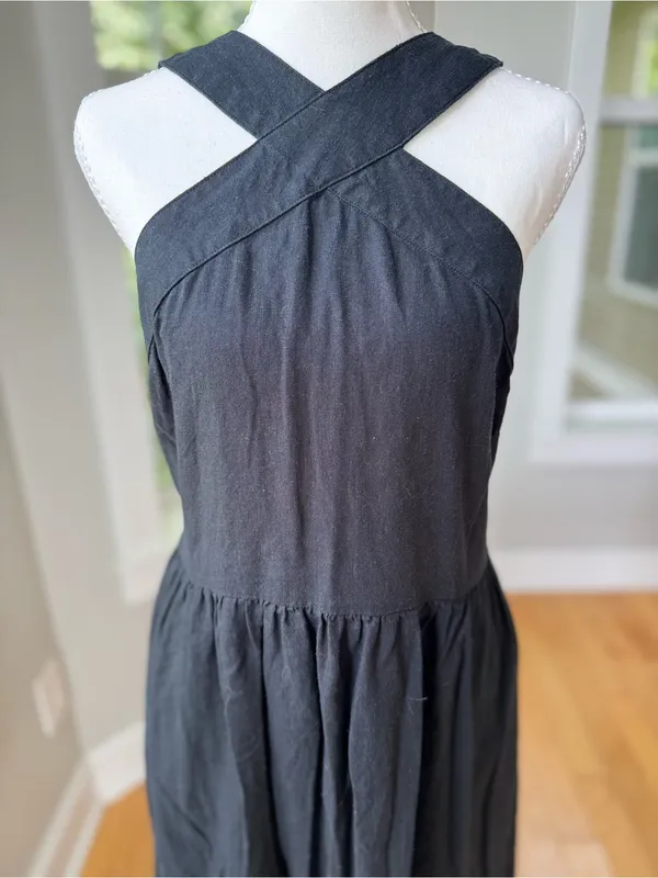 A New Day Black Linen Rayon Cross Front Midi Dress Size Large - Image 8