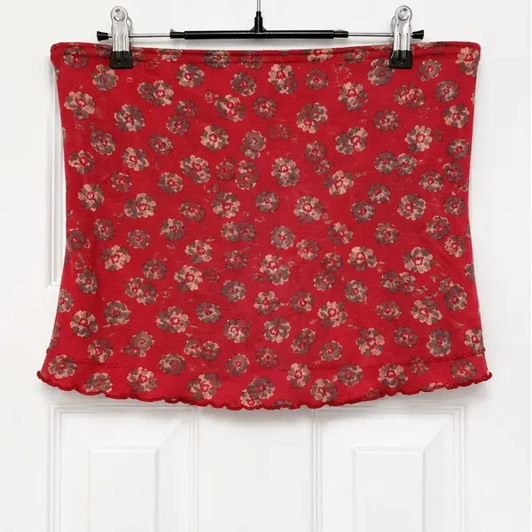 Free People Poppy Tube Top NWT Red Floral Strapless Smocked Removable Straps Lg - Image 2