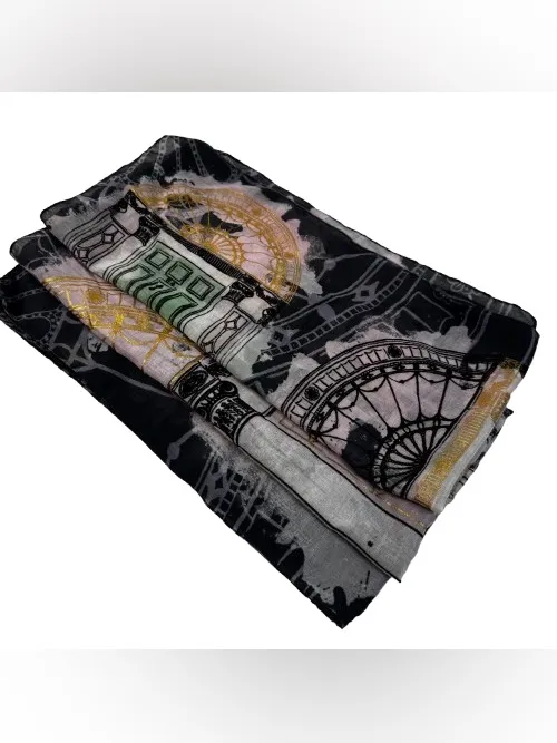Patrick Francus Graphic Architectural Print Scarf in Black, Gray, Gold, Mint - Image 2