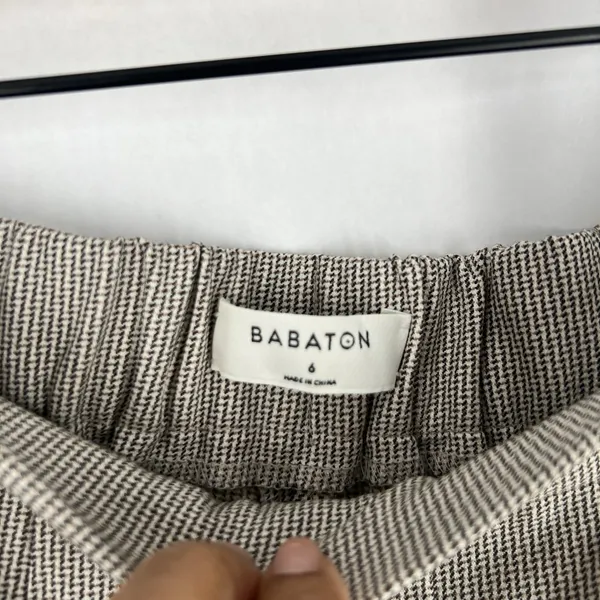Aritzia Babaton Womens Size 6 Brown Plaid‎ Houndstooth Conan Pants Cropped Elastic Waist - Image 4