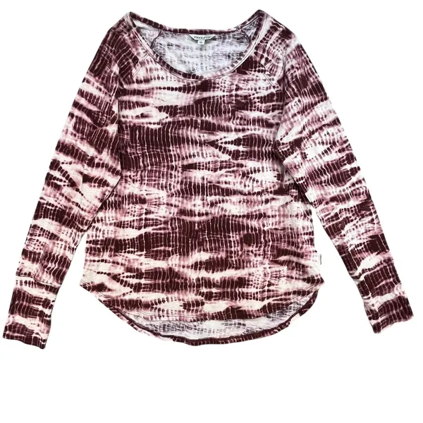 Frye and Co Womens Burgundy Tie‎ Dye Long Sleeve Thum Hole Scoop Neck Top Size L - Image 3