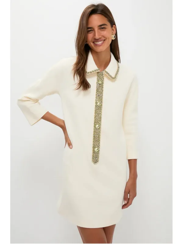 New Tuckernuck Winter White Embellished Nicola Dress Large Boxy Formal Classic - Image 2
