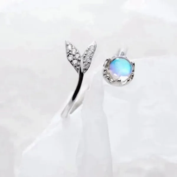 925 Silver Plated Adjustable Moonstone Fishtail Ring for Women - Image 2