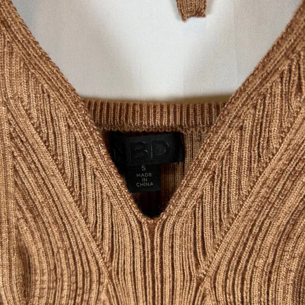 NBD Brown Ribbed Knit Stasia‎ Halter Wrap Midi Dress Small - Image 3