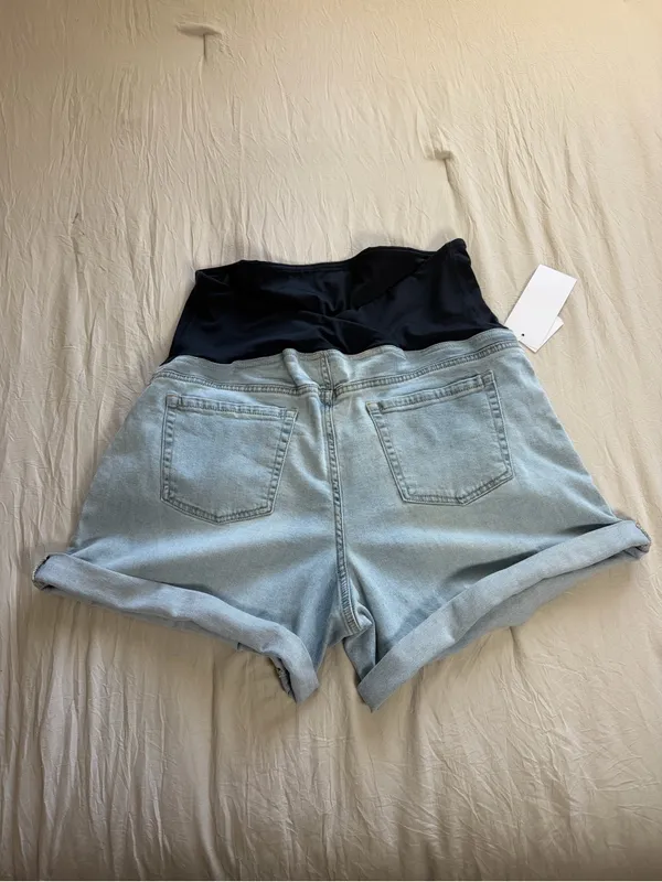 Isabel Maternity Shorts Women Size 14 Light Wash Denim Midi High Rise Over Belly - Image 3
