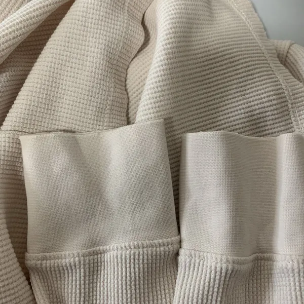 Loveshackfancy Thelia Waffle Knit Henley Top Cream Nude Color Sz XS - Image 9