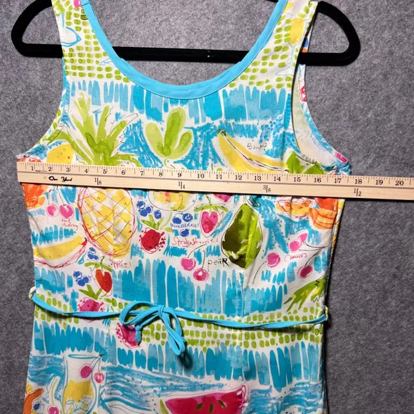 Weekend‎ Clothes Line Fruit Print Rayon Sleeveless Dress Small Blue Summer - Image 2