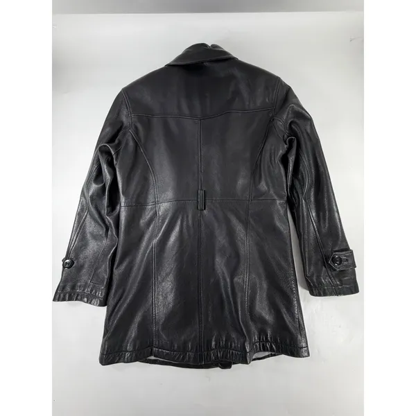 Pelle Studio Wilsons Leather Black Double Breasted Pea Coat Thinsulate Small - Image 6
