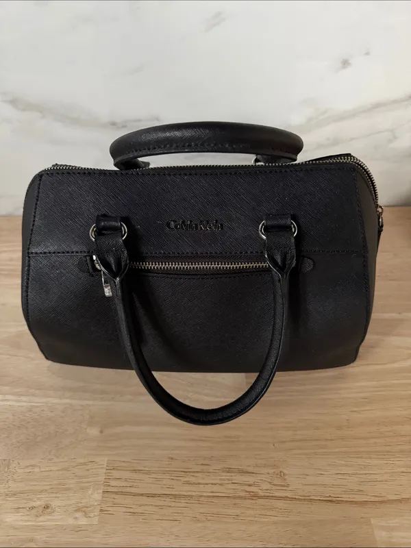Calvin Klein Black Structured Satchel with Top Handles EUC - Image 2