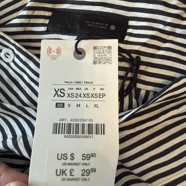 NWT Zara XS oversized Black White Striped Button Up Top‎ Long sleeve Collared - Image 6