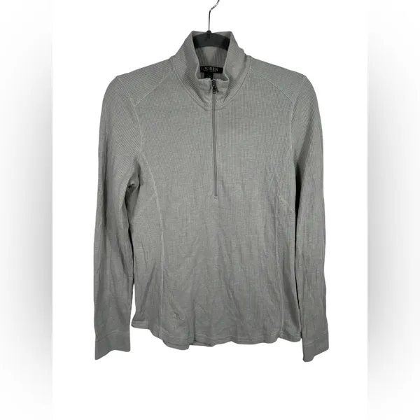 Lauren Ralph Lauren Ribbed Quarter Zip‎ Pullover Women’s Large Beige Long Sleeve - Image 2