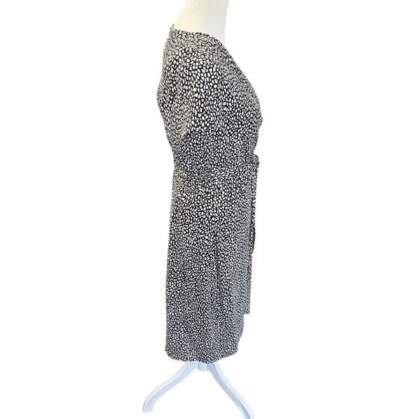 DVF Julian Two Wrap Dress Black White Cotton Silk Size 4 - Image 5