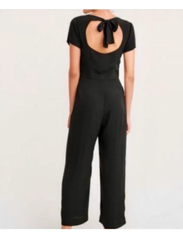 Abercrombie & Fitch Black Short Sleeve Tie Open Back Wide Leg Boho Jumpsuit M - Image 2