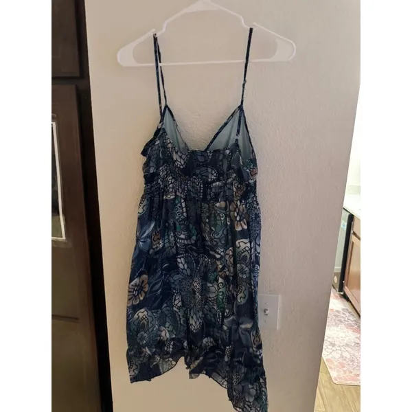 Sam & Max‎ Blue Teal Floral Paisley Smocked Empire Waist Mini Dress Large - Image 4