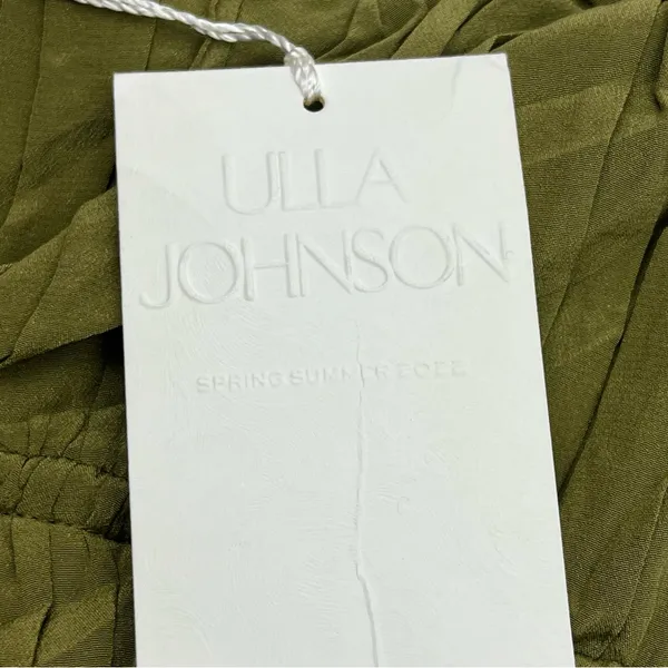 Ulla Johnson Nora Tie Shoulder‎ Silk Peplum Top Size 12 Olive Green Milkmaid NEW - Image 5