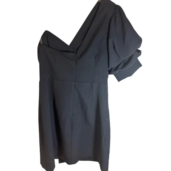 Do+Be NWT One Shoulder Mini Black Dress Puff Sleeve,‎ L - Image 6