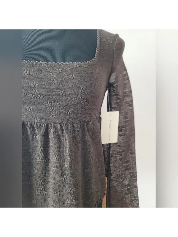 Chocolate Brown Sheer Peplum Floral Top Sz M New Festival - Image 5