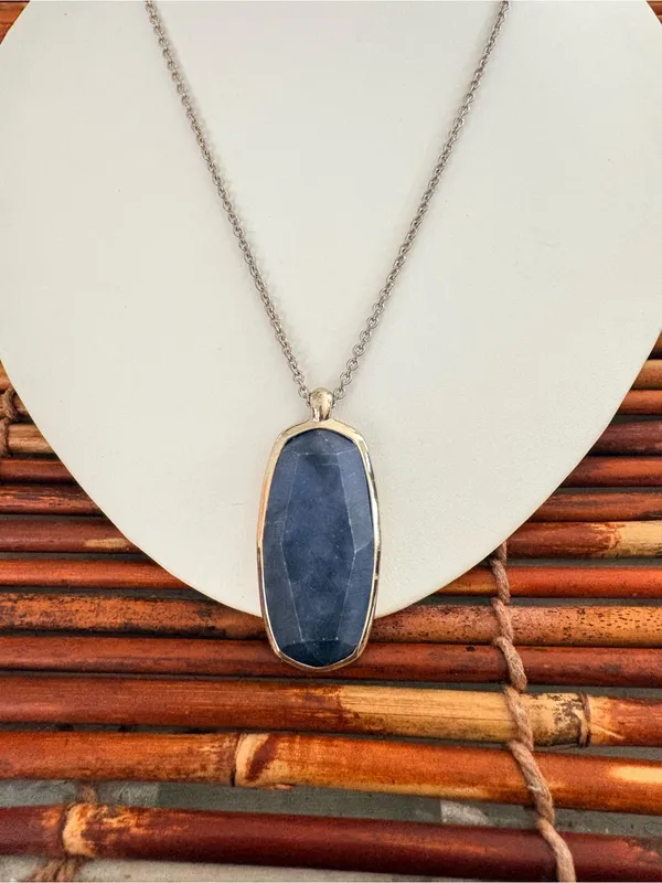 LOFT Silver-Tone Necklace with Faceted Blue Pendant 31.5” - Image 2