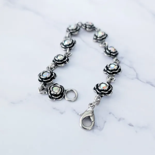 Vintage Premier Designs Clasp Bracelet Flowers with Iridescent Gems - Image 7