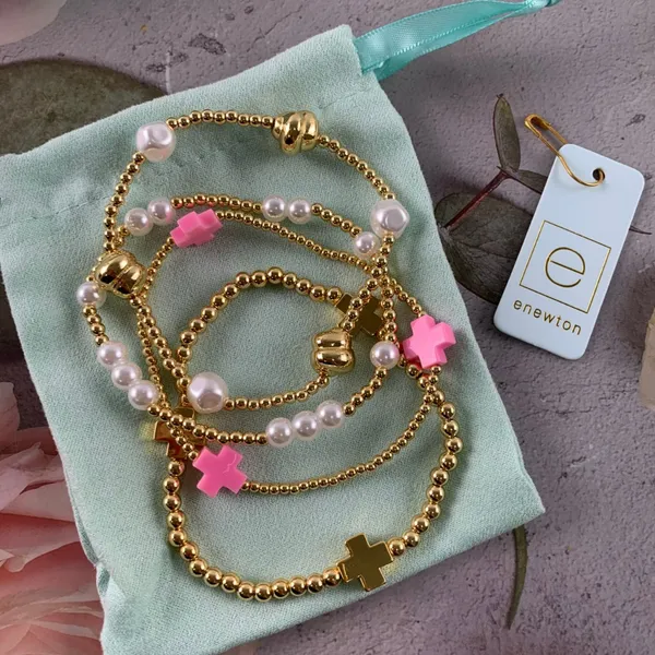 Enewton 4‑Piece Stackable Bracelet Set Gold Bead Pink Cross Pearl Detail - Image 2