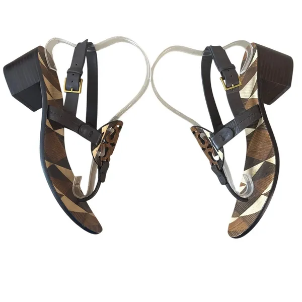 Tory Burch Miller‎ Block Heel Sandals Geometric Print 7.5 - Image 8
