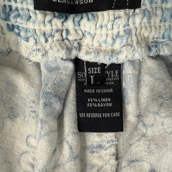 Beau Dawson Blue White Floral Linen Blend Wide Leg Tie Front Pants size L 10 12 - Image 4