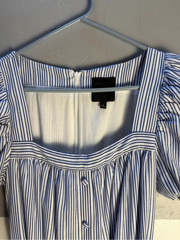 Alex Marie Blue and White Striped Puff-Sleeve Midi Dress - Image 5