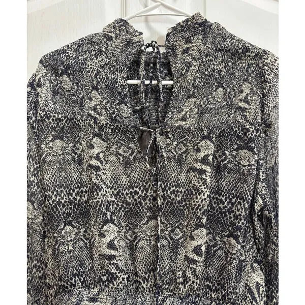 Free People Women S/P Roma Chiffon Snake Ruffle Long Sleeve Blouse Animal Print - Image 7