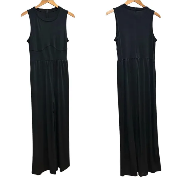 CIDER Solid Wide Leg Corset Rib Jumpsuit Black Minimalist Chic Vibe Size Large - Image 8