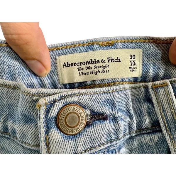 Abercrombie & Fitch 90s Straight Ultra High Rise Blue Distressed Jeans Sz 30 10 - Image 3