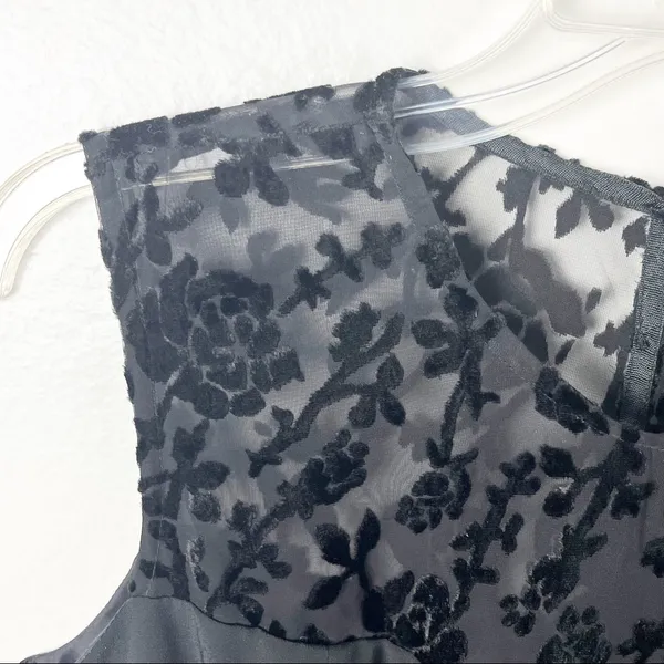 PAT ARGENTI Evening Wear Classic Black Velvet Lace Top Front Split Dress Size 6 - Image 4