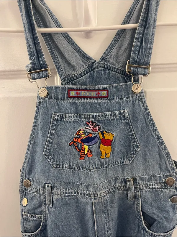 Disney Vintage Winnie the Pooh Light Wash Denim Overalls w/ Embroidered Patch - Size 14 - Image 3