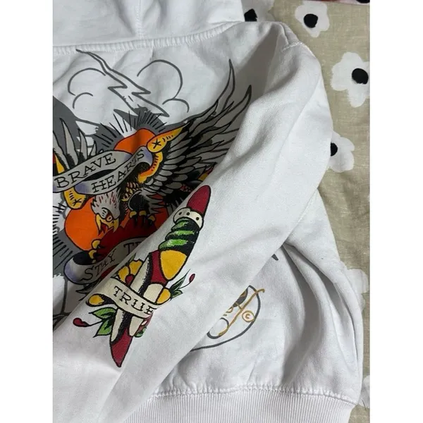 Ed Hardy White Cropped Zip Up Hoodie - Image 5